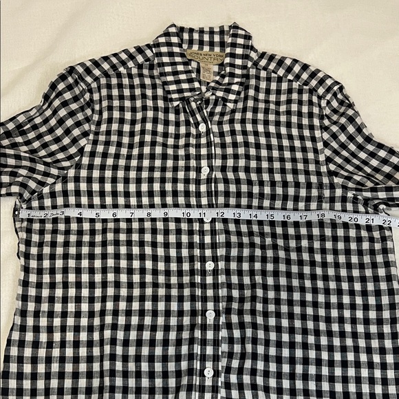 Jones New York Black and White Plaid Women 100% Linen Shirt - Picture 3 of 8